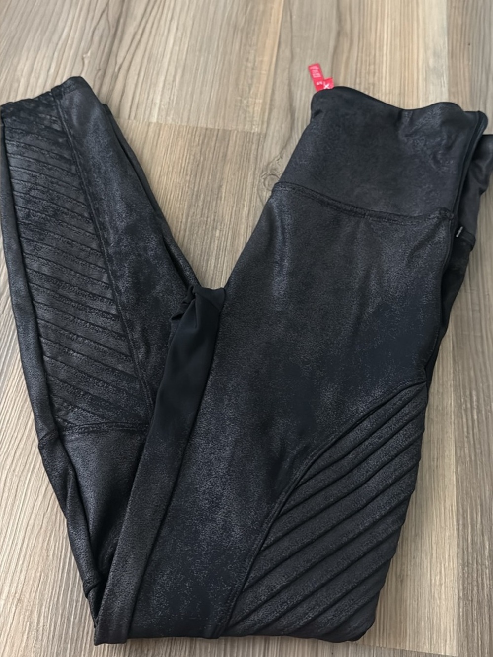 SPANX Black Shiny Faux Leather Moto Leggings